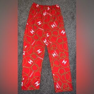 CHANEL Red Chain-Print Boot Cut Pants